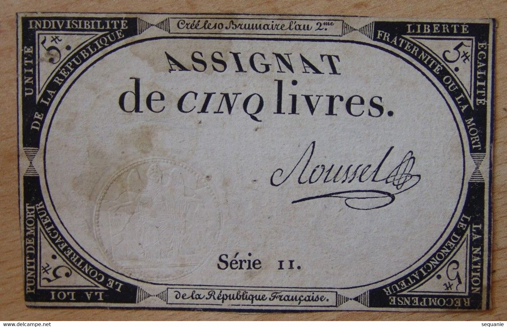 Assignat - 5 Livres FRANCE 1793 Signé ROUSSEL - Assignats