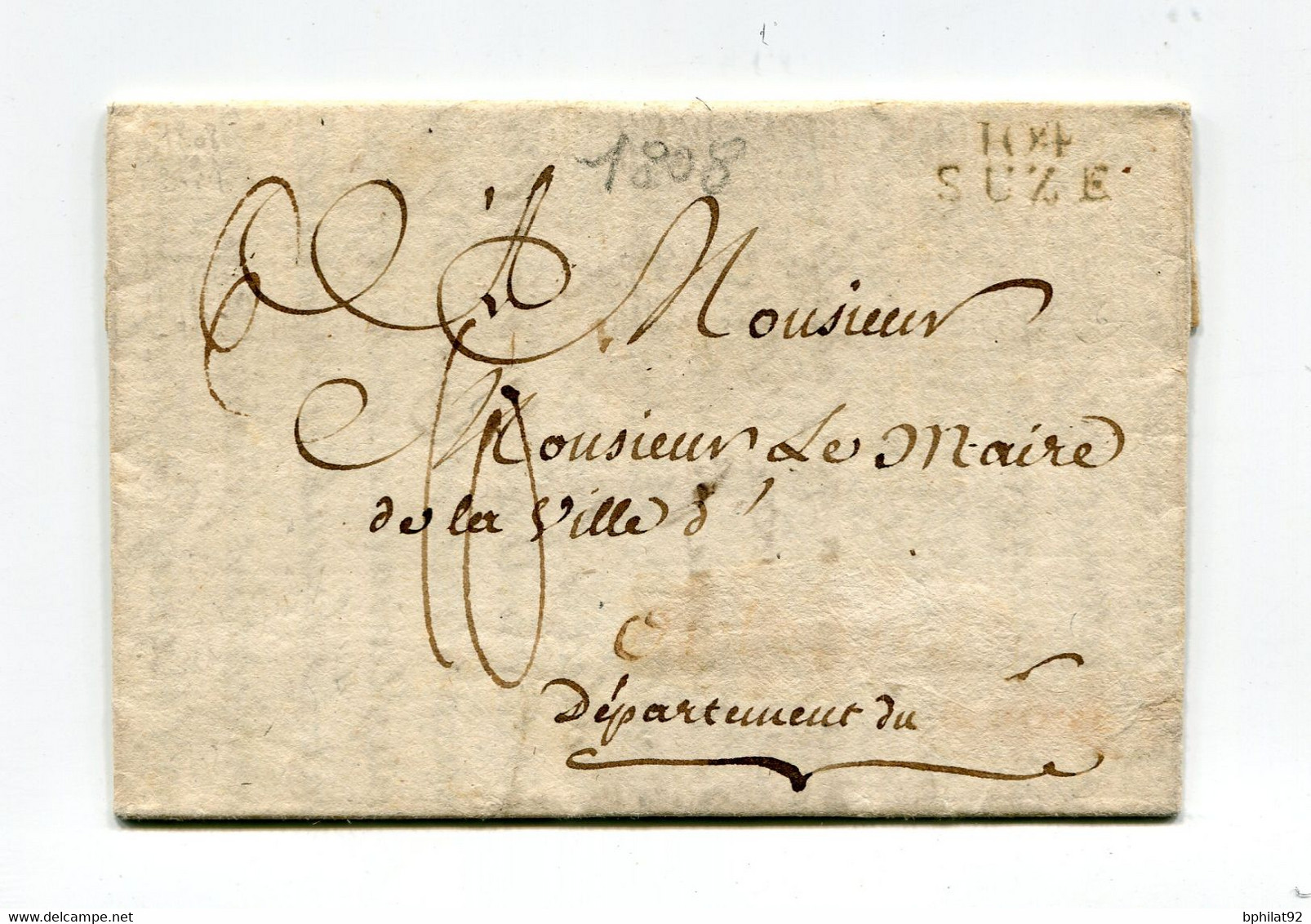 !!! DEPT CONQUIS, 104 ERIDAN, MARQUE POSTALE DE SUZE SUR LETTRE DE 1808 DU MAIRE D'OULX AVEC TEXTE - 1792-1815: Dipartimenti Conquistati