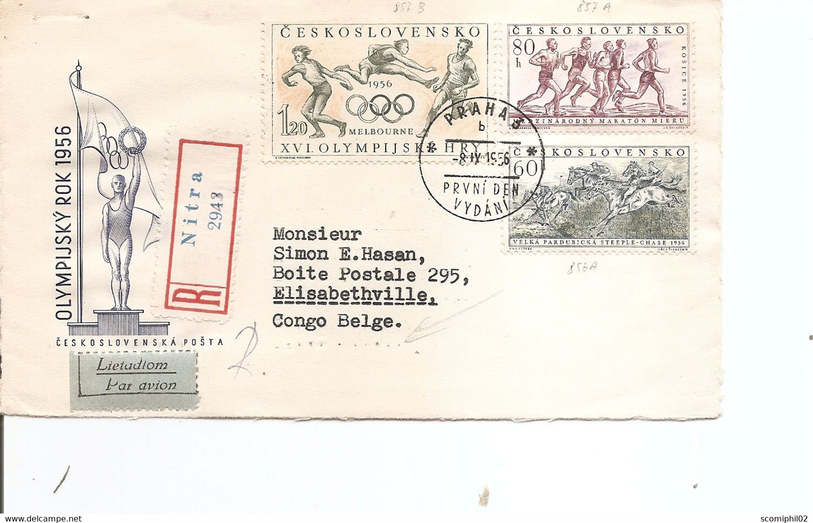 Tchécoslovaquie ( Lettre Recommandée Par Avion De 1956 De Nitra Vers Le Congo Belge à Voir) - Covers & Documents