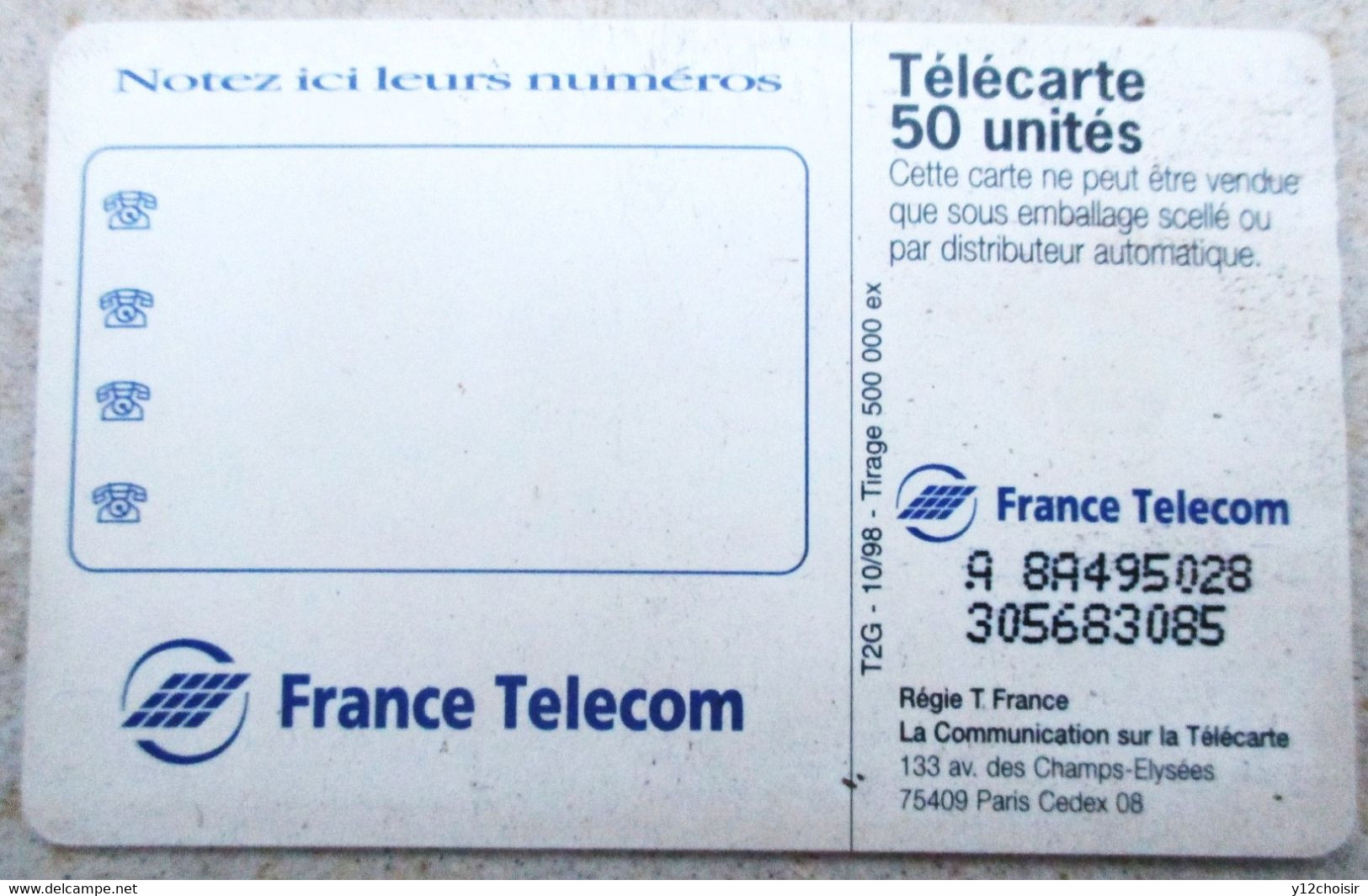 Télécarte 50 Joueurs Jeux D' échecs 1998 500 000 Ex FRANCE TELECOM - Jeux