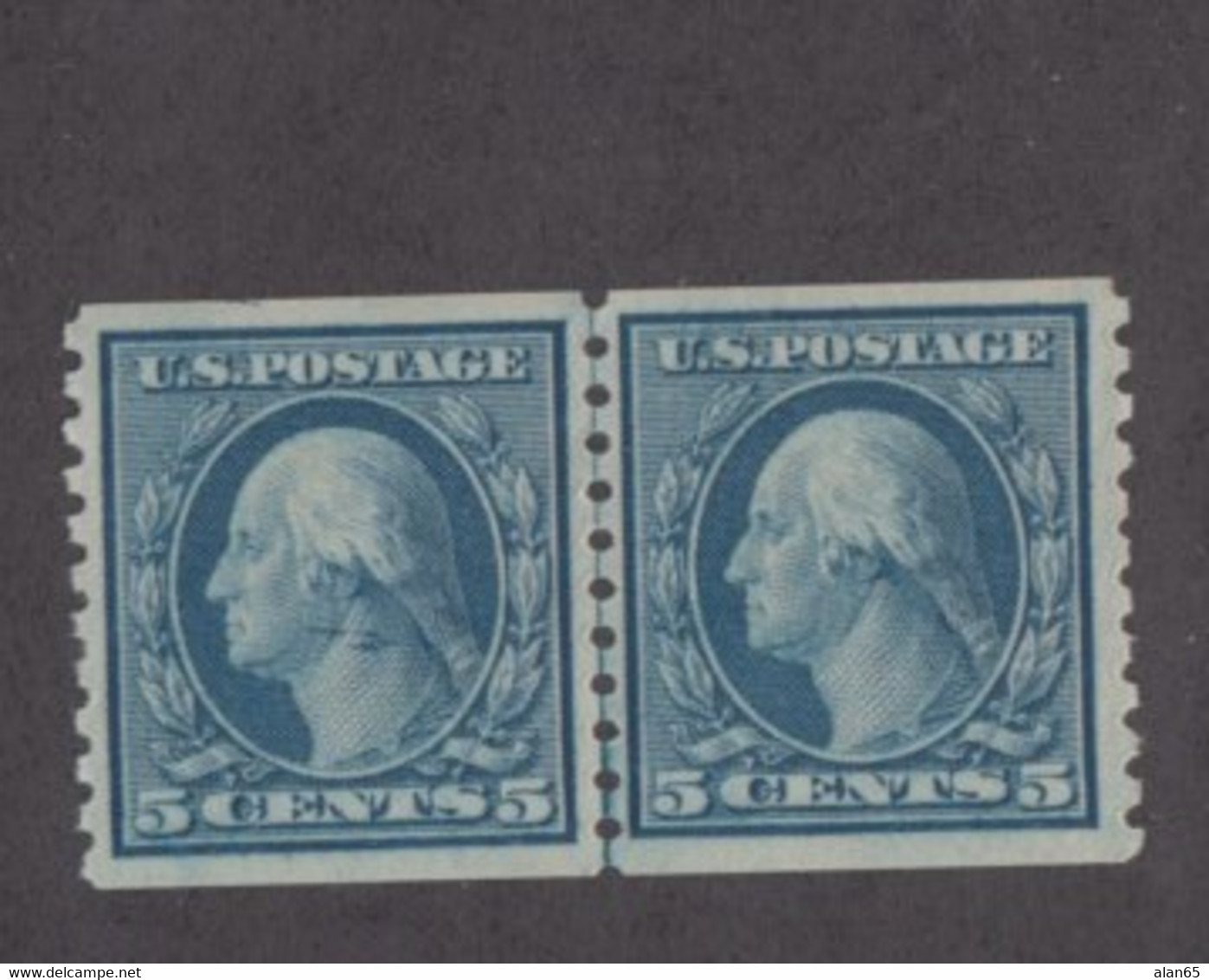 Sc#458, 5c Washington Line Pair Coil, 1916 US Stamp Issue - Unused Stamps