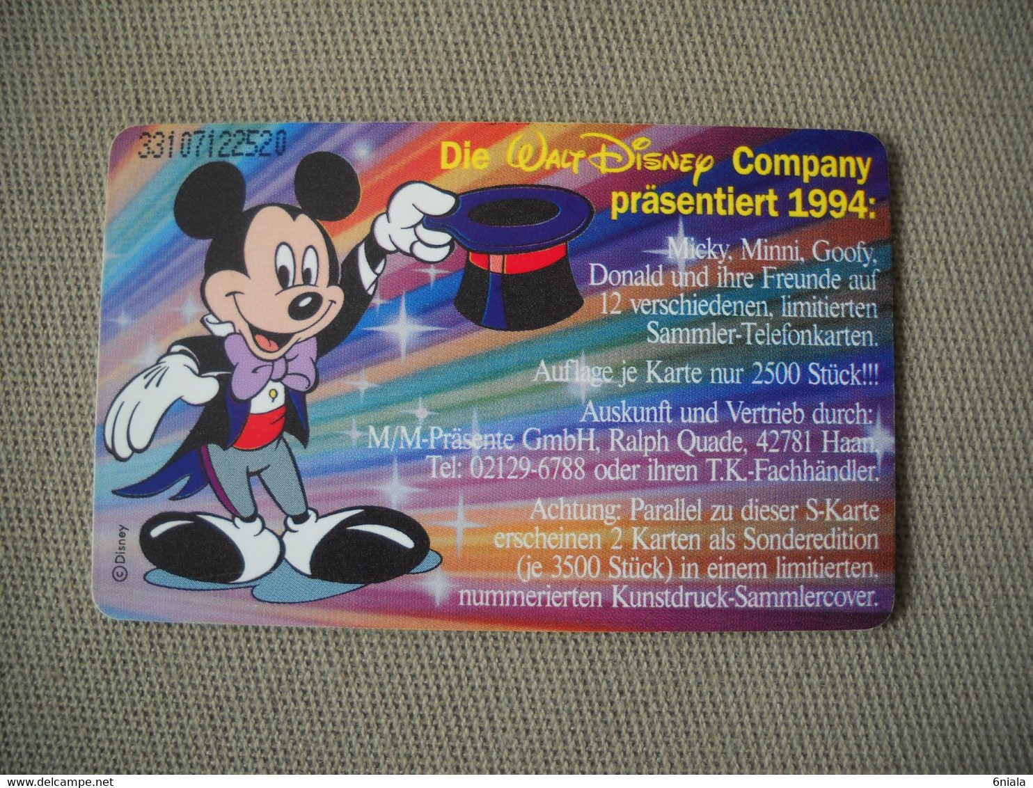 6962 Télécarte Collection WALT DISNEY COMPAGNIE STORE  Mickey ( Recto Verso)  Carte Téléphonique - Disney