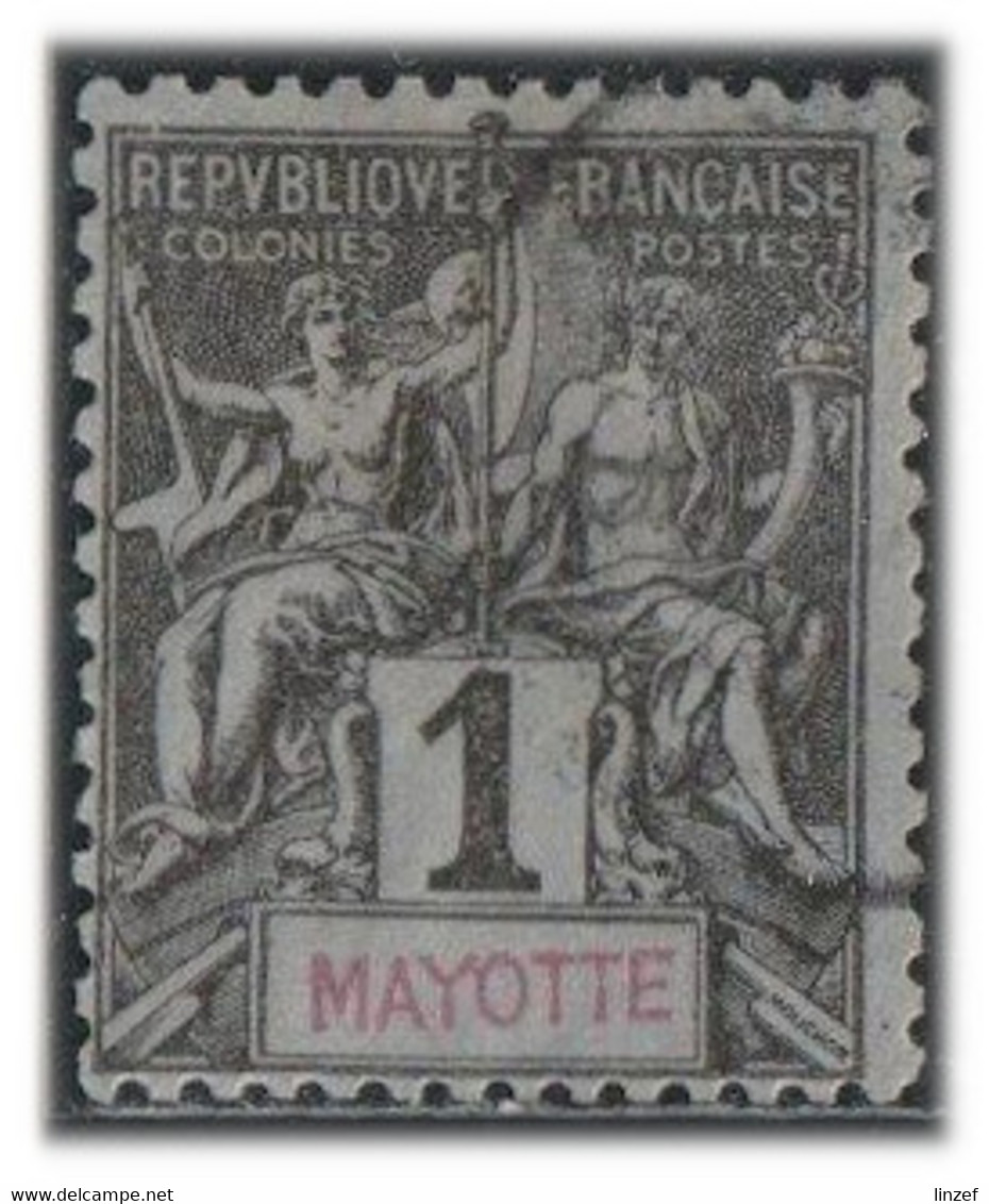 Mayotte 1892 Yv. N°1 - 1c Noir S. Azuré - Oblitéré - Used Stamps