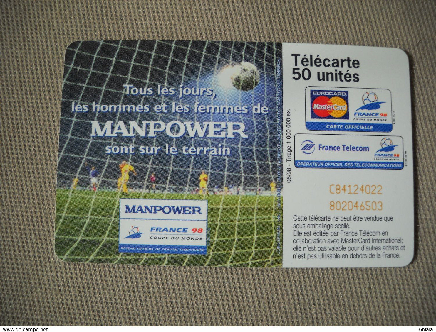 6968 Télécarte Collection SPORT Manpower Football  France 98   ( Recto Verso)  Carte Téléphonique - Sport