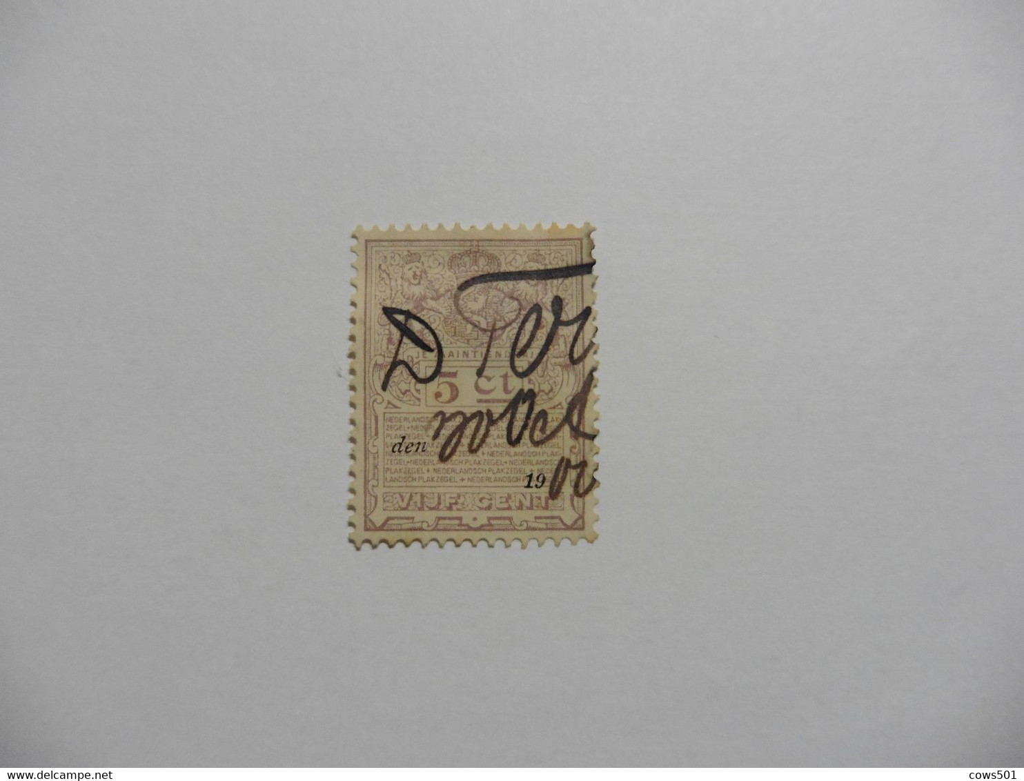 Pays-Bas > Fiscaux :timbre Fiscal Oblitération Plume - Revenue Stamps