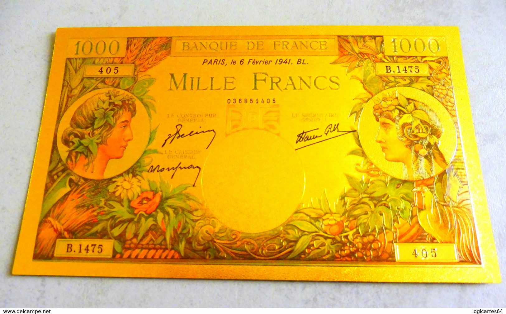 ★  BILLETS POLYMER " OR " AVEC COULEURS DU 1000 FRANCS COMMERCE ET INDUSTRIE ★ - 1 000 F 1940-1944 ''Commerce Et Industrie''