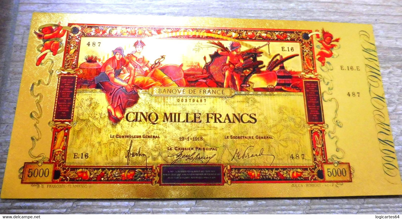 ★  BILLETS POLYMER " OR " AVEC COULEURS DU 5000 FRANCS FLAMENG ★ - 5 000 F 1918 ''Flameng''