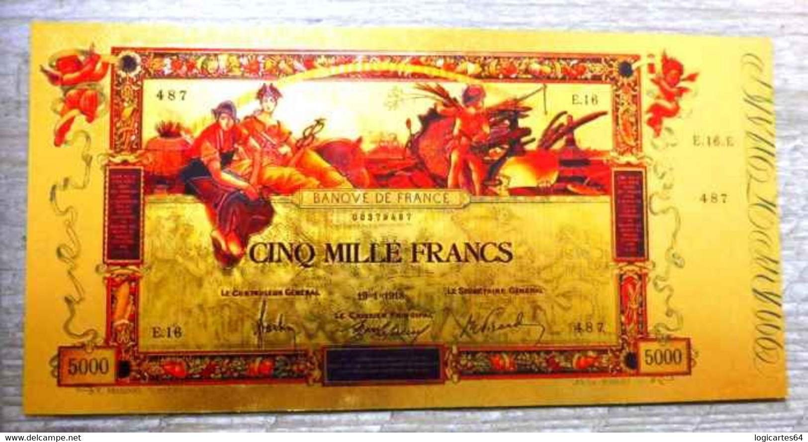 ★  BILLETS POLYMER " OR " AVEC COULEURS DU 5000 FRANCS FLAMENG ★ - 5 000 F 1918 ''Flameng''