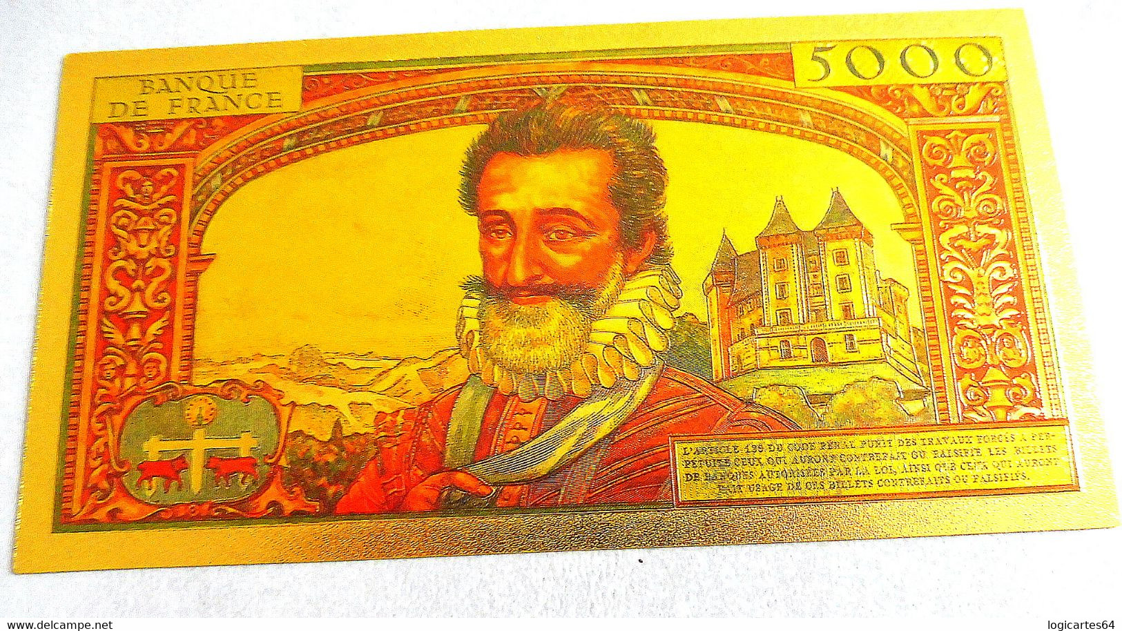 ★  BILLET POLYMER " OR " AVEC COULEURS DU 5000 FRANCS HENRI IV ★ - 5 000 F 1957-1958 ''Henri IV''