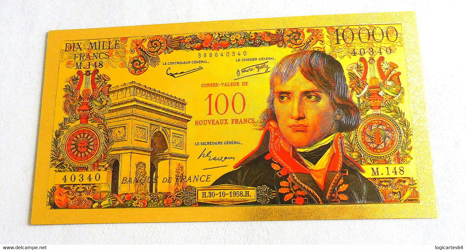 ★  BILLET POLYMER " OR " AVEC COULEURS DU 100 NOUVEAUX FRANCS / 10000 FRANCS NAPOLEON BONAPARTE ★ - 1955-1959 Overprinted With ''Nouveaux Francs''