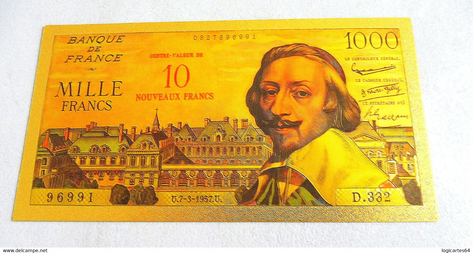 ★  BILLET POLYMER " OR " AVEC COULEURS DU 10 NOUVEAUX FRANCS / 1000 FRANCS RICHELIEU ★ - 1955-1959 Sovraccarichi In Nuovi Franchi