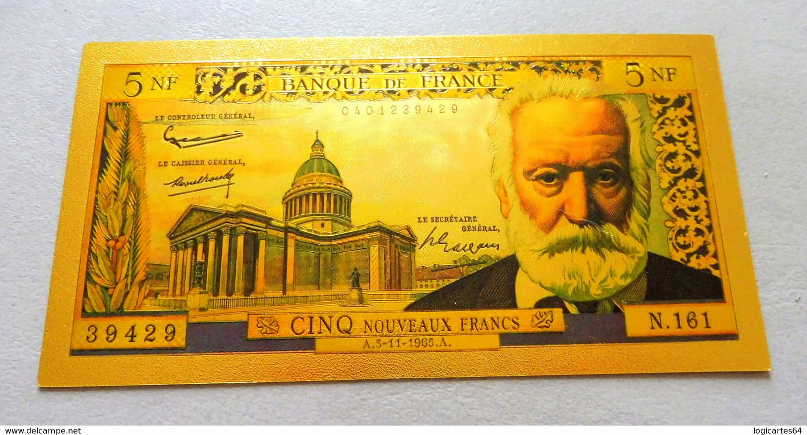 ★  BILLET POLYMER " OR " AVEC COULEURS DU 5 NOUVEAUX FRANCS VICTOR HUGO ★ - 5 NF 1959-1965 ''Victor Hugo''