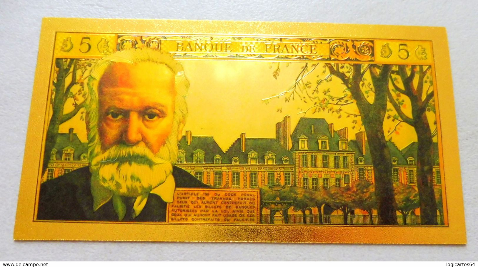 ★  BILLET POLYMER " OR " AVEC COULEURS DU 5 NOUVEAUX FRANCS VICTOR HUGO ★ - 5 NF 1959-1965 ''Victor Hugo''