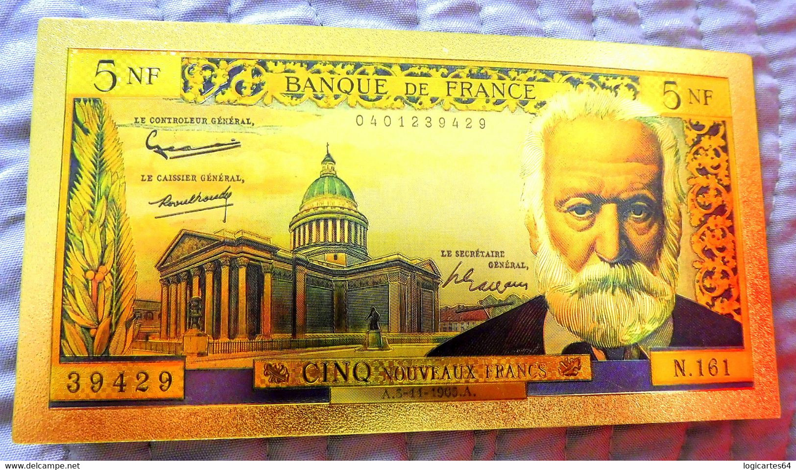 ★  BILLET POLYMER " OR " AVEC COULEURS DU 5 NOUVEAUX FRANCS VICTOR HUGO ★ - 5 NF 1959-1965 ''Victor Hugo''