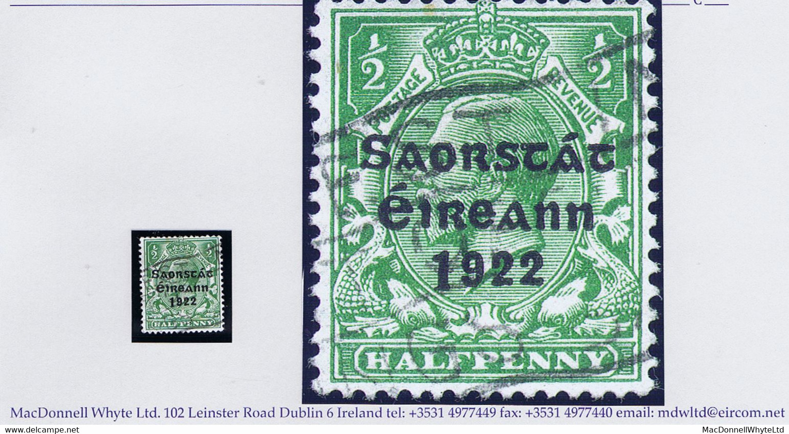 Ireland 1923 Harrison Saorstat Coils ½d Green Variety "Long 1 In 1922" Fresh Used, Savings Bank Slogan Cancel - Used Stamps