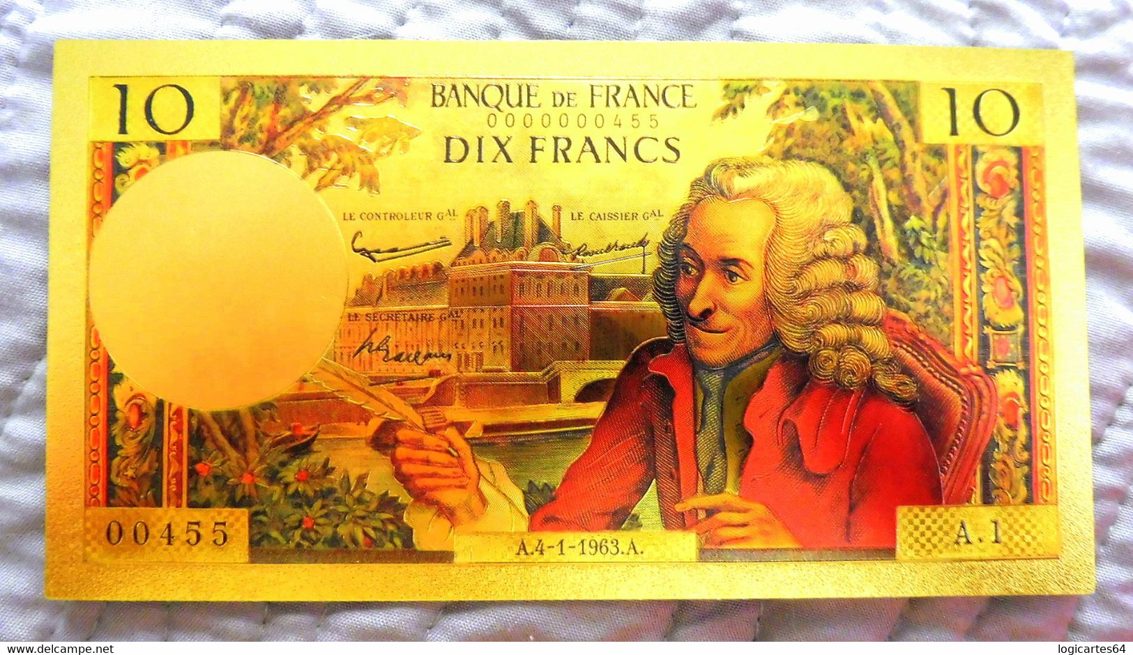 ★  BILLET POLYMER " OR " AVEC COULEURS DU 10 FRANCS VOLTAIRE ★ - 10 F 1963-1973 ''Voltaire''