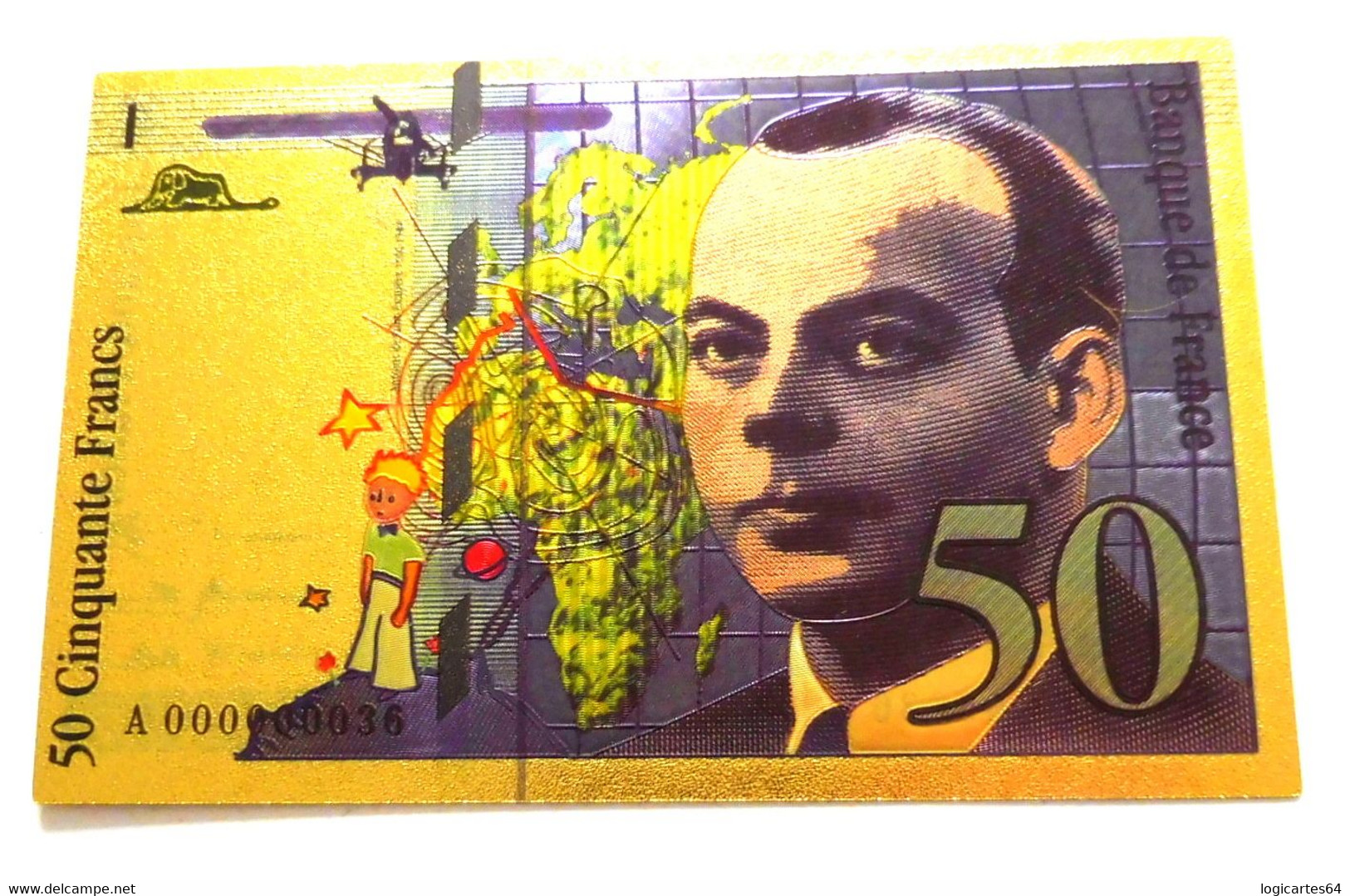 ★  BILLET POLYMER " OR " AVEC COULEURS DU 50 FRANCS SAINT EXUPERY ★ - 50 F 1992-1999 ''St Exupéry''