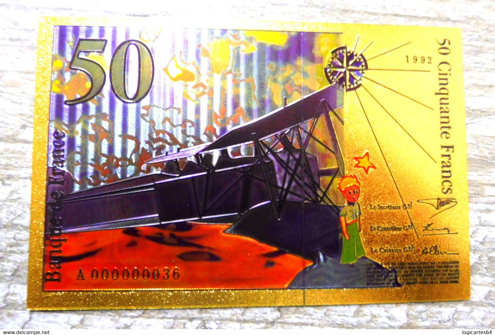 ★  BILLET POLYMER " OR " AVEC COULEURS DU 50 FRANCS SAINT EXUPERY ★ - 50 F 1992-1999 ''St Exupéry''