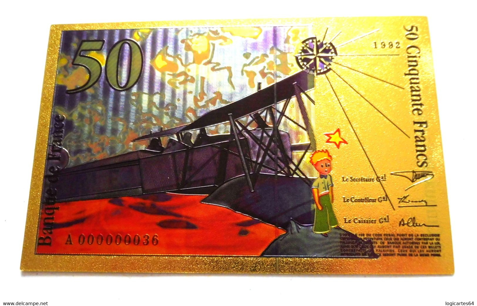 ★  BILLET POLYMER " OR " AVEC COULEURS DU 50 FRANCS SAINT EXUPERY ★ - 50 F 1992-1999 ''St Exupéry''