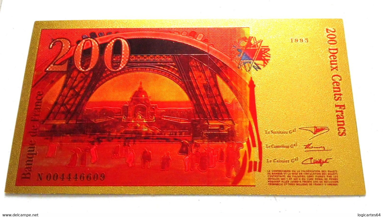 ★  BILLET POLYMER " OR " AVEC COULEURS DU 200 FRANCS EIFFEL ★ - 200 F 1995-1999 ''Eiffel''