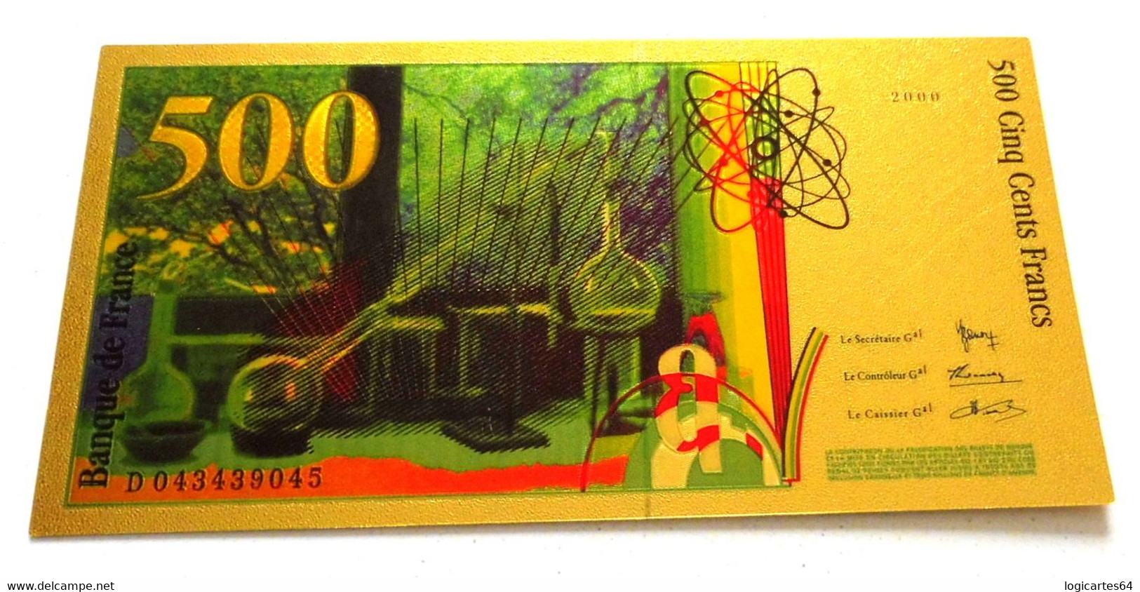 ★  BILLET POLYMER " OR " AVEC COULEURS DU 500 FRANCS PIERRE ET MARIE CURIE ★ - 500 F 1994-2000 ''Pierre Et Marie Curie''