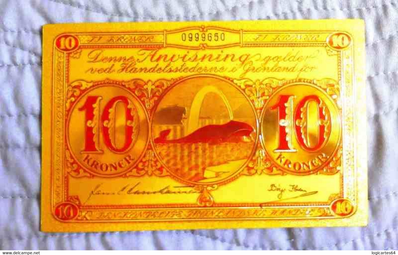 ★  GROENLAND : BILLET POLYMER " OR " AVEC COULEURS DU 10 KRONE ANNEES 50 ★ - Greenland