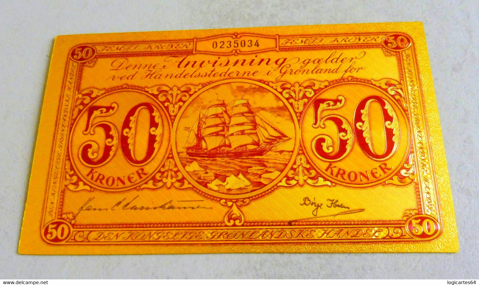 ★  GROENLAND : BILLET POLYMER " OR " AVEC COULEURS DU 50 KRONE ANNEES 50 ★ - Greenland