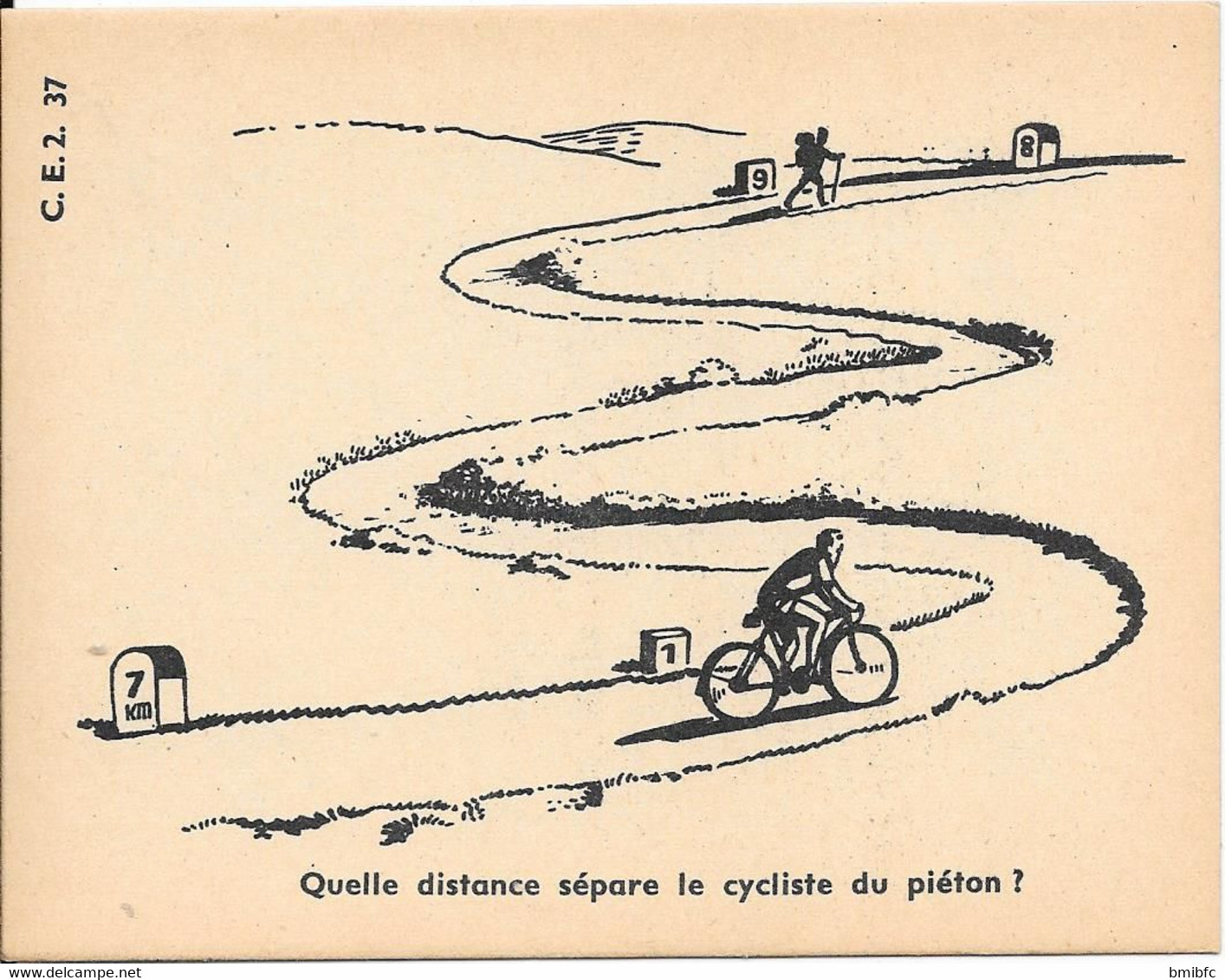 Fiche Cartonnée Thème Mathématiques - Calcul - C.E.2 -   Quelle Distance Sépare Le Cycliste Du Piéton ? - Schede Didattiche
