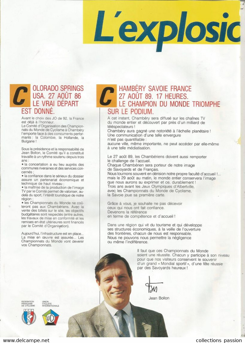 Publicité , Sports , Championnats Du Monde De CYCLISME ,CHAMBERY 1989 , 6 Pages , 5 Scans, Frais Fr 1.95 E - Advertising