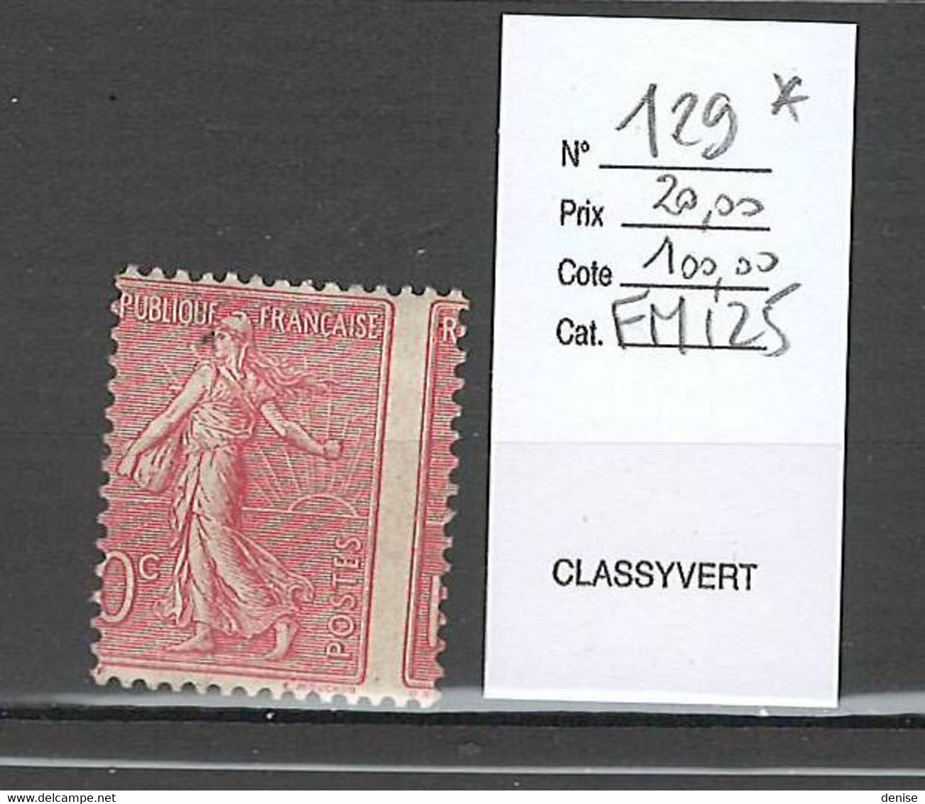 France - Yvert 129*- Semeuse - Piquage Décalé - 10 Cts Rose - Unused Stamps