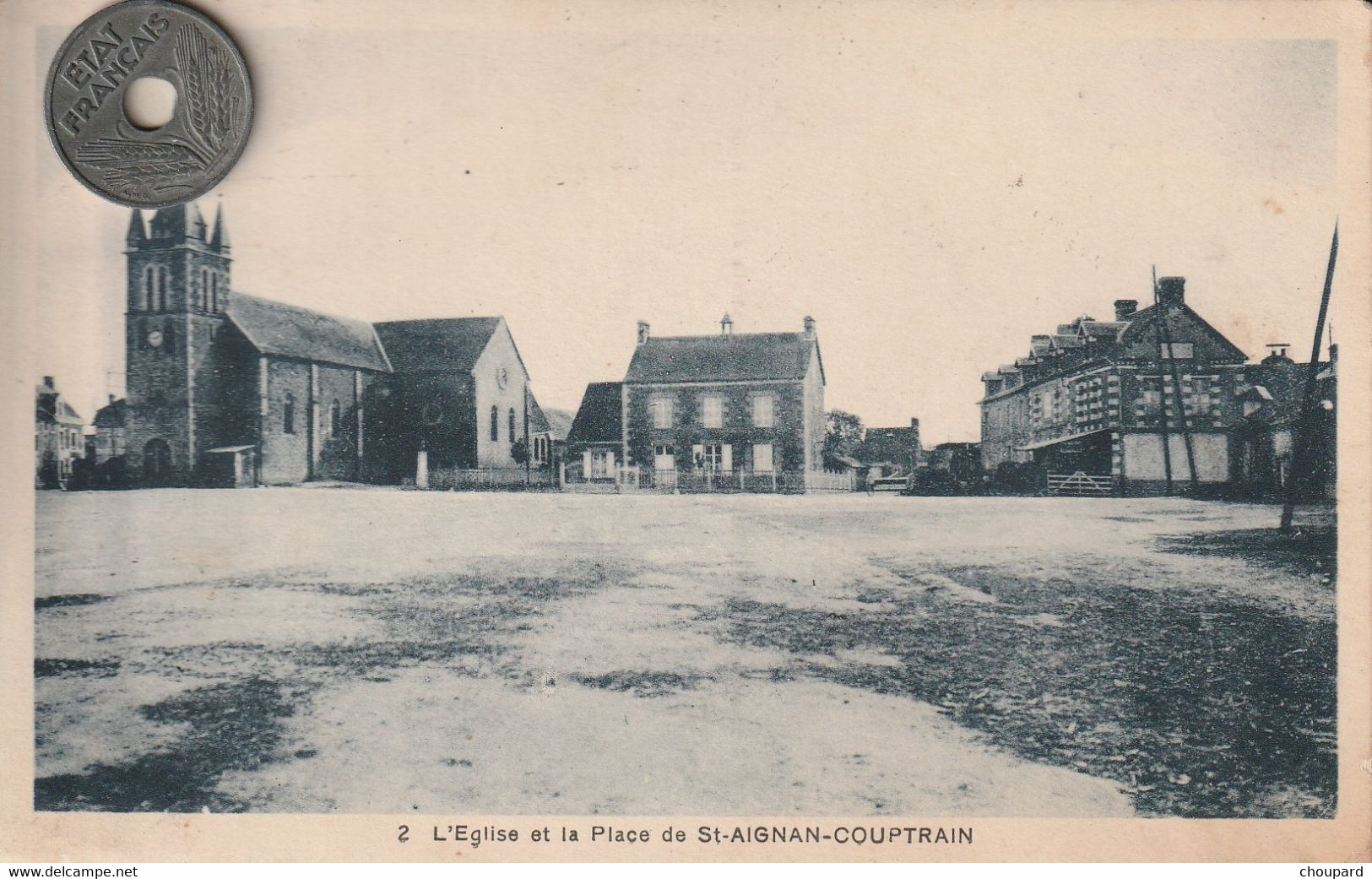 53 - Carte Postale Ancienne De  Saint Aignan Couptrain    L'Eglise Et La Place - Autres & Non Classés