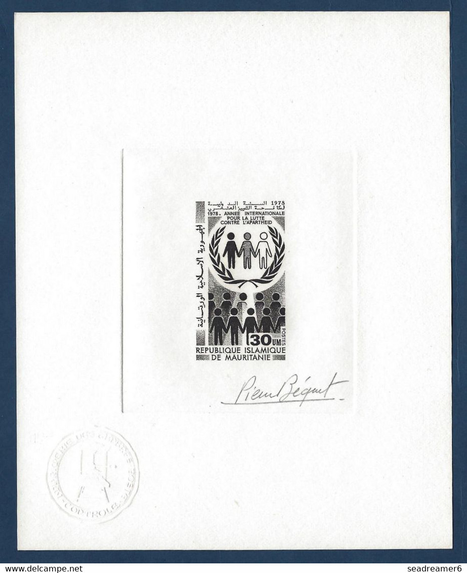 France Mauritanie épreuve Essai De Couleurs En Gris Noir N°396/397 Année De Lutte Contre L'Appartheid Signé BECQUET - Mauritanie (1960-...)