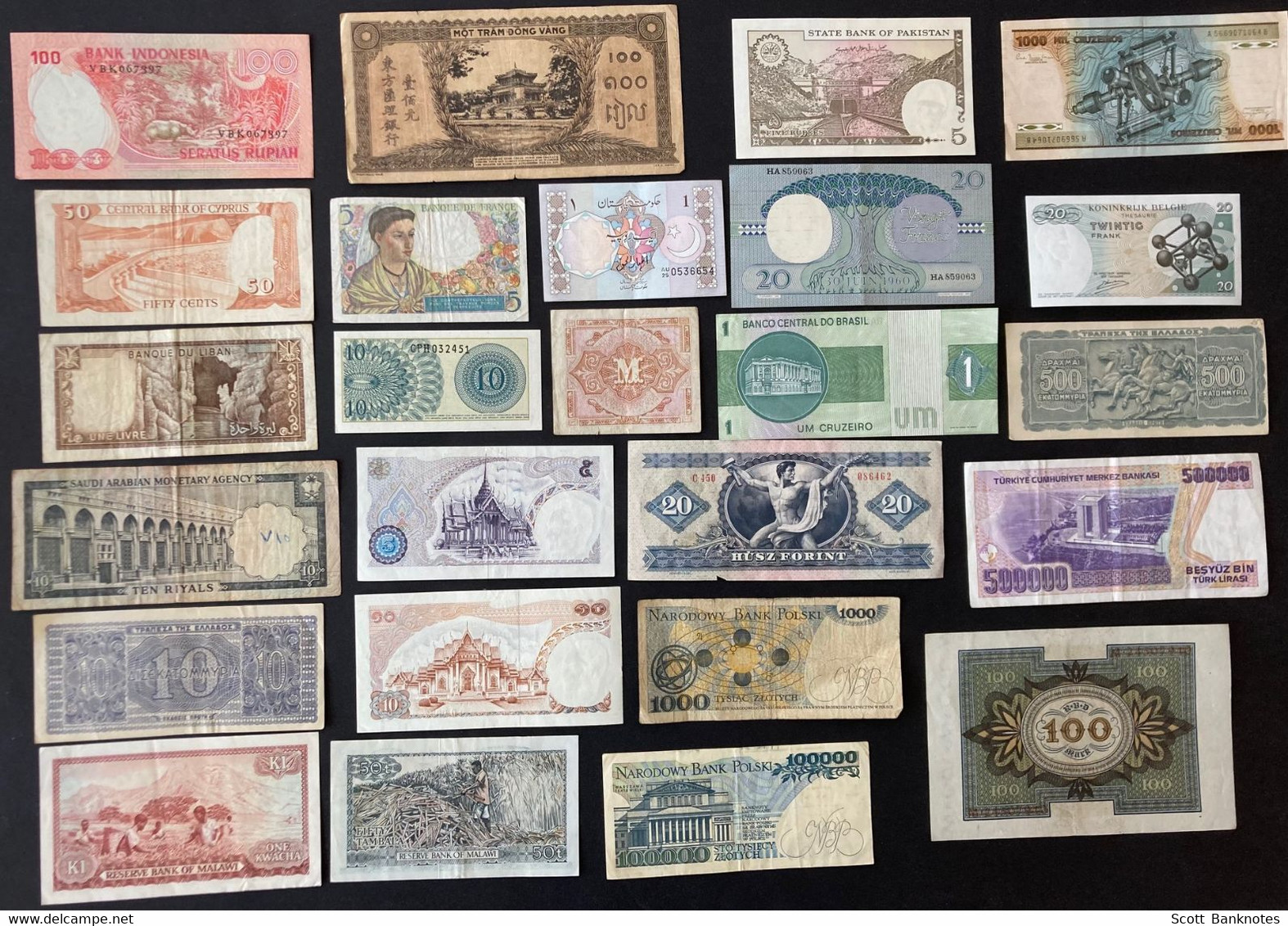 25 x World Banknotes including Saudi, France, Cyprus, Pakistan, Thai