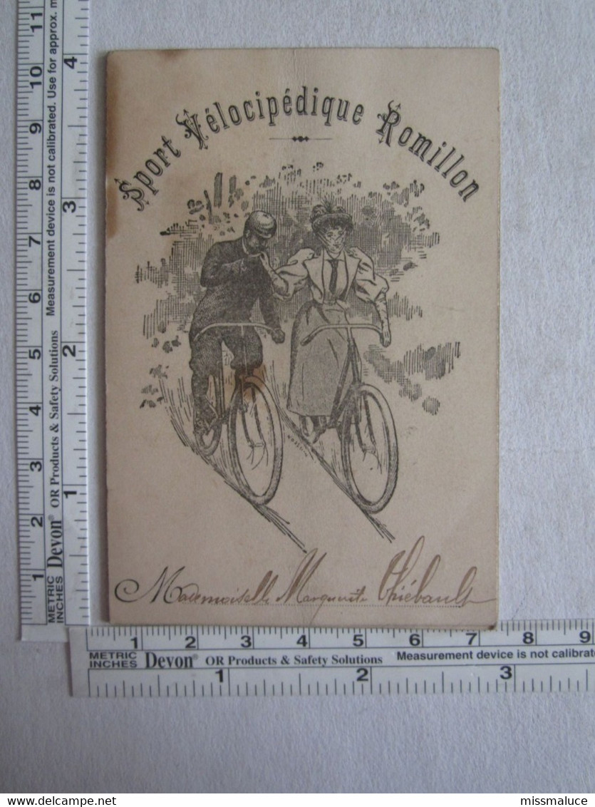 Publicité  Vélo Bicyclette Sport Vélocipédique Romillon De Romilly Sur Seine 10 Aube Carnet De Bal - Werbung