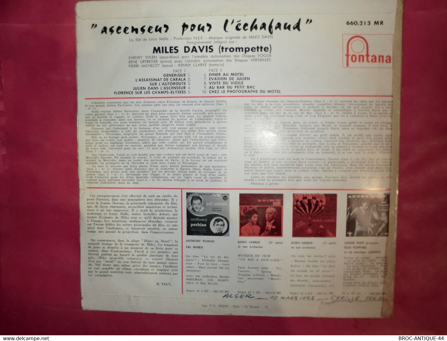 LP33 N°8673 - ASCENSEUR POUR L' ECHAFAUD - ART BLAKEY & THE JAZZ MESSENGER - 660.213 MR - FORMAT 10" - MADE IN FRANCE - Jazz
