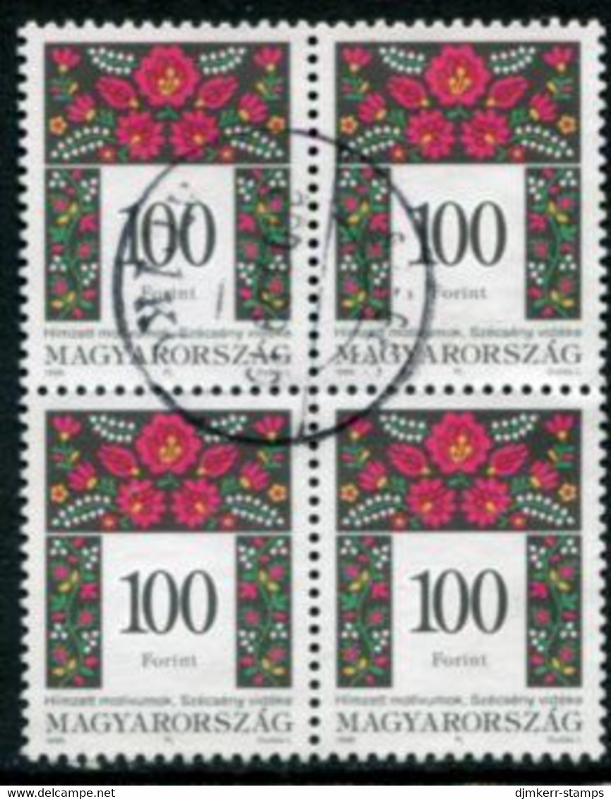 HUNGARY 1999  Folk Motif 100 Ft. Block Of 4 Used..  Michel 4539 - Used Stamps