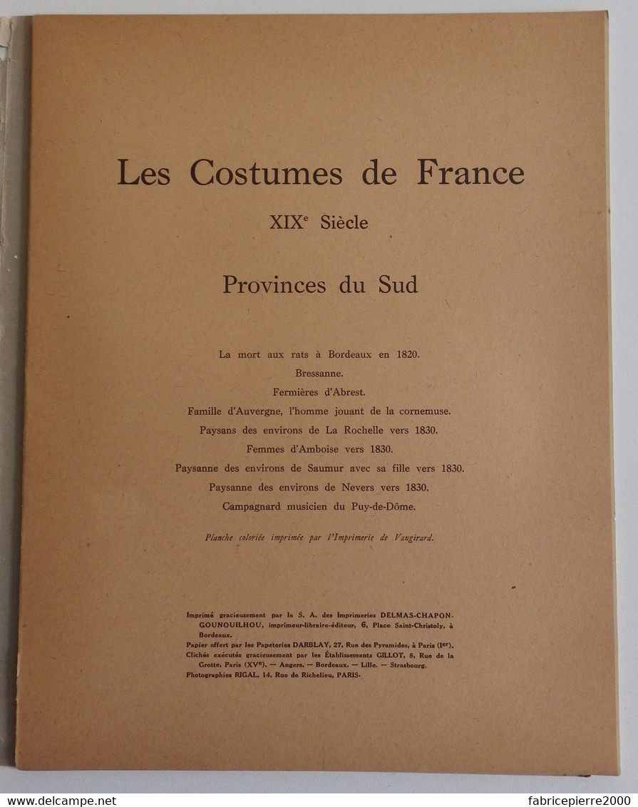 JOURNEES DU LIVRE 1932 - LES COSTUMES DE FRANCE XIXe siècle Provinces du Sud COMPLET Arles Marseille Douarnenez