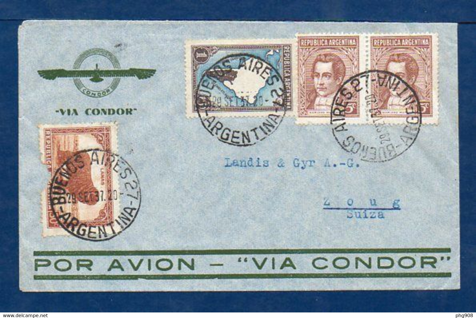 Argentina To Switzerland (Zoug), 1937, Via Condor - Aéreo