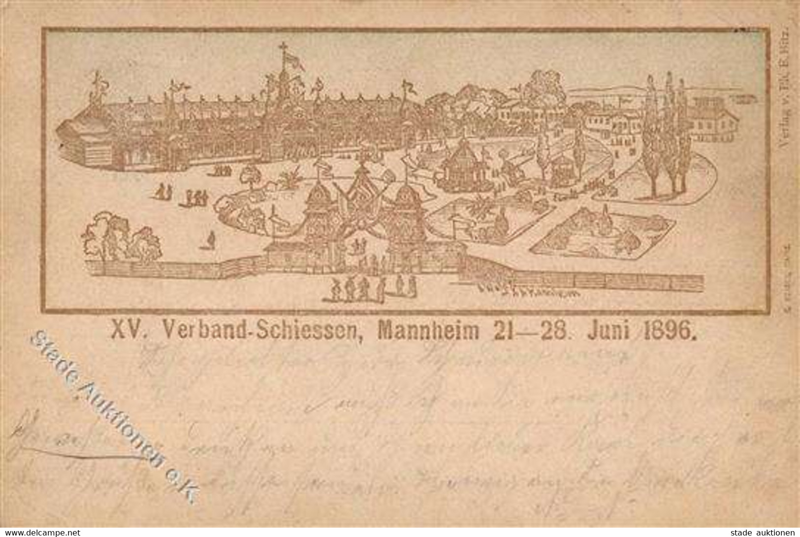Schützenfest Mannheim (6800) 15. Verbandsschießen 1896 I-II (Stauchung) - Olympische Spelen