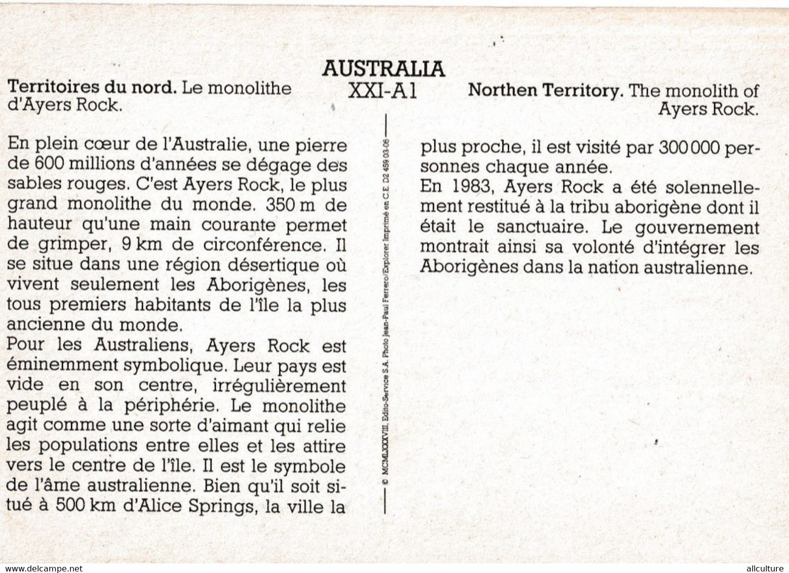 A4598- Le Monolithe D'Ayers Rock, The Monolith Of Ayers Rock, Northen Territory Austria - Zonder Classificatie