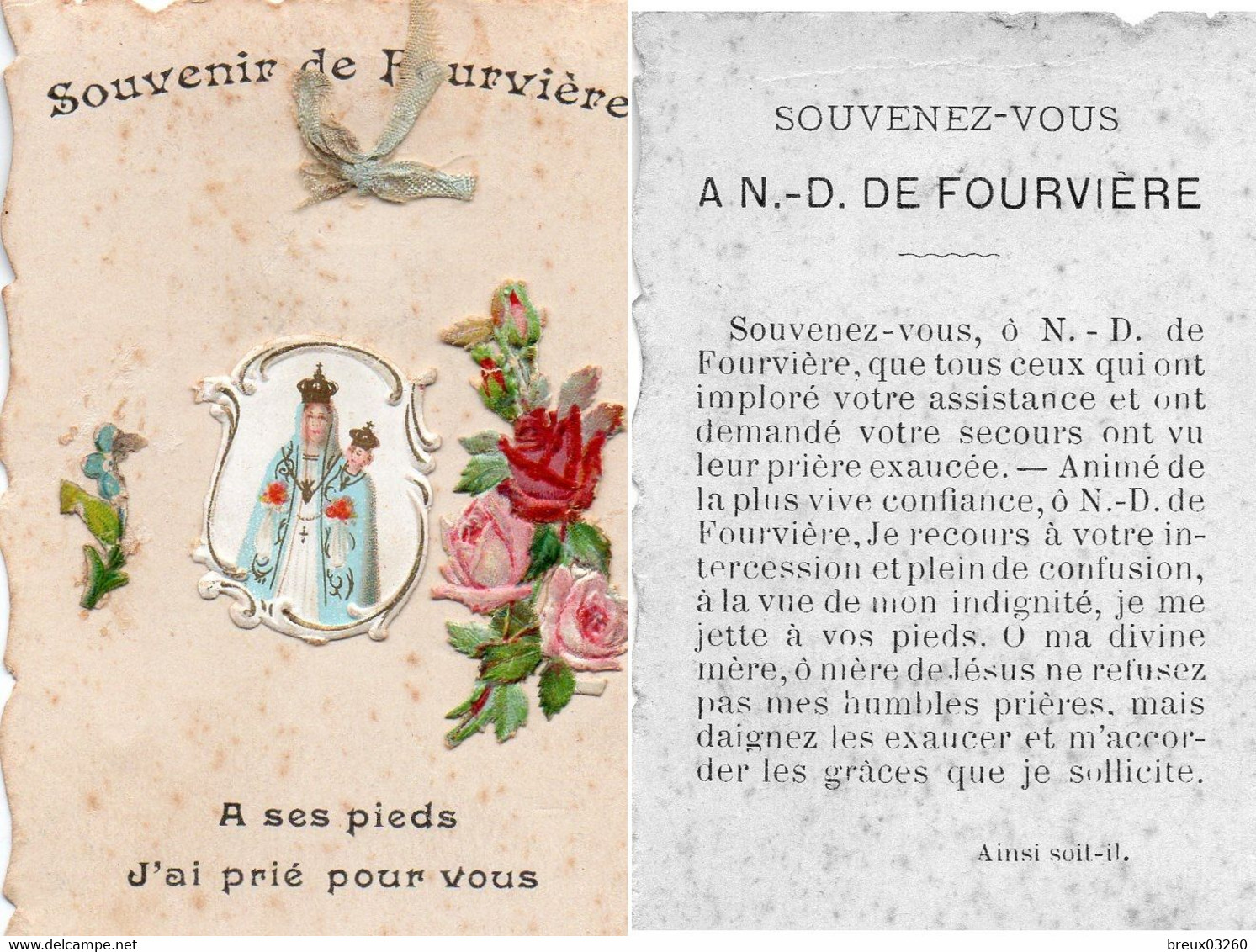 Image Religieuse - " Souvenir De Fourvière "- - Imágenes Religiosas