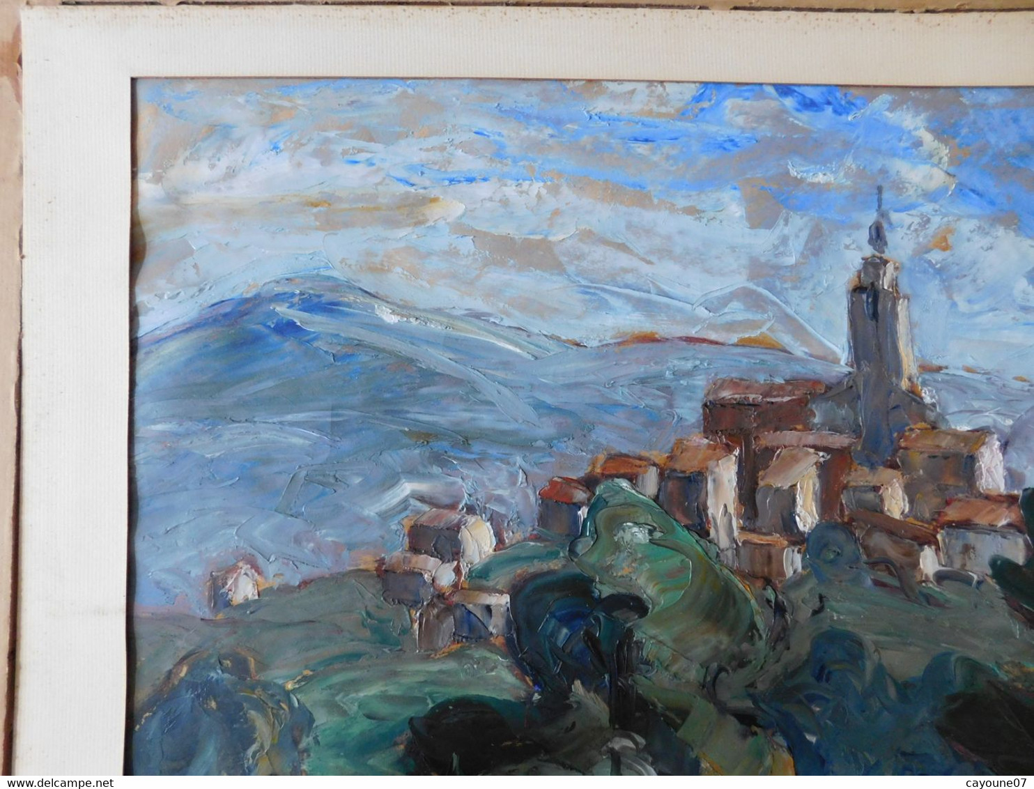 André BALOUZET DE TIGNY(1896-1968) "Village Perché" Gouache Sur Papier Encadrée Sous Verrre - Tempere