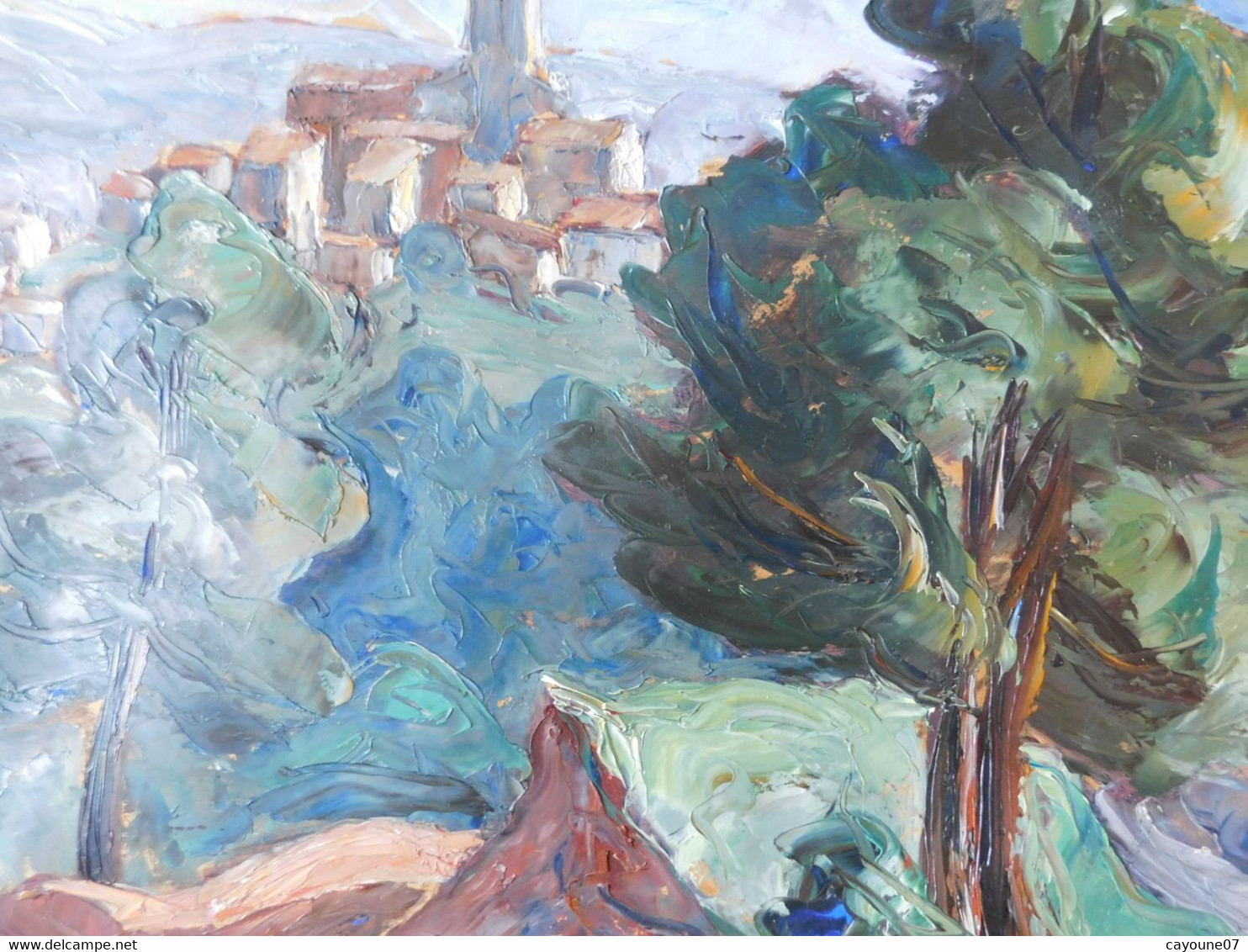 André BALOUZET DE TIGNY(1896-1968) "Village perché" gouache sur papier encadrée sous verrre