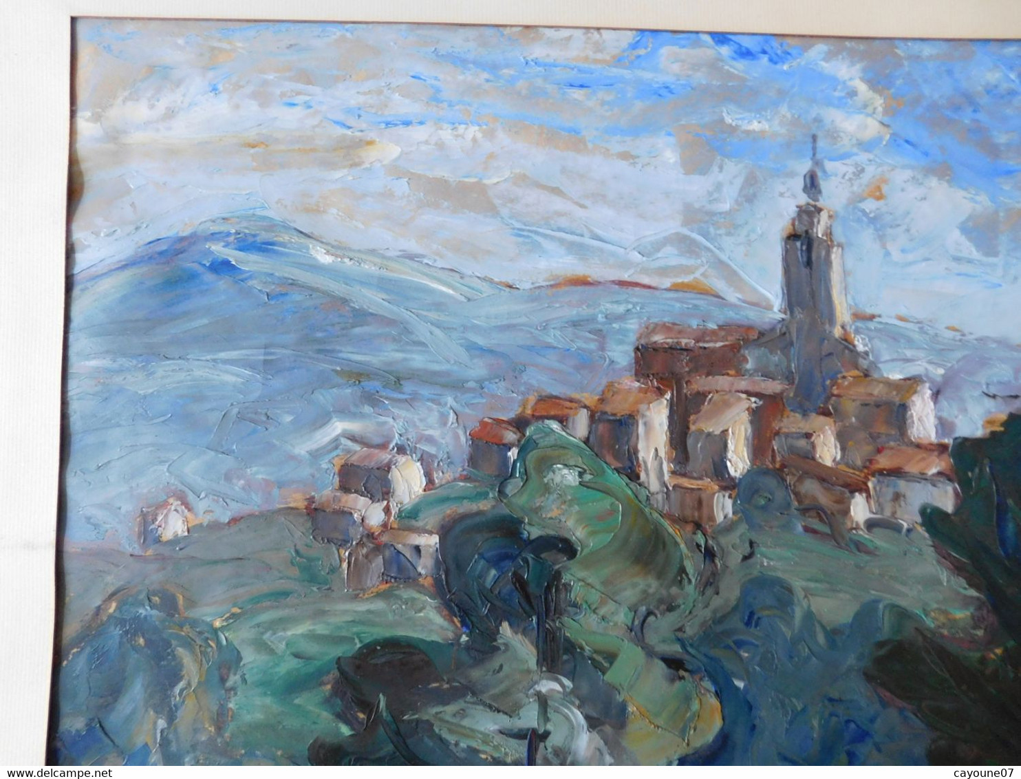 André BALOUZET DE TIGNY(1896-1968) "Village perché" gouache sur papier encadrée sous verrre