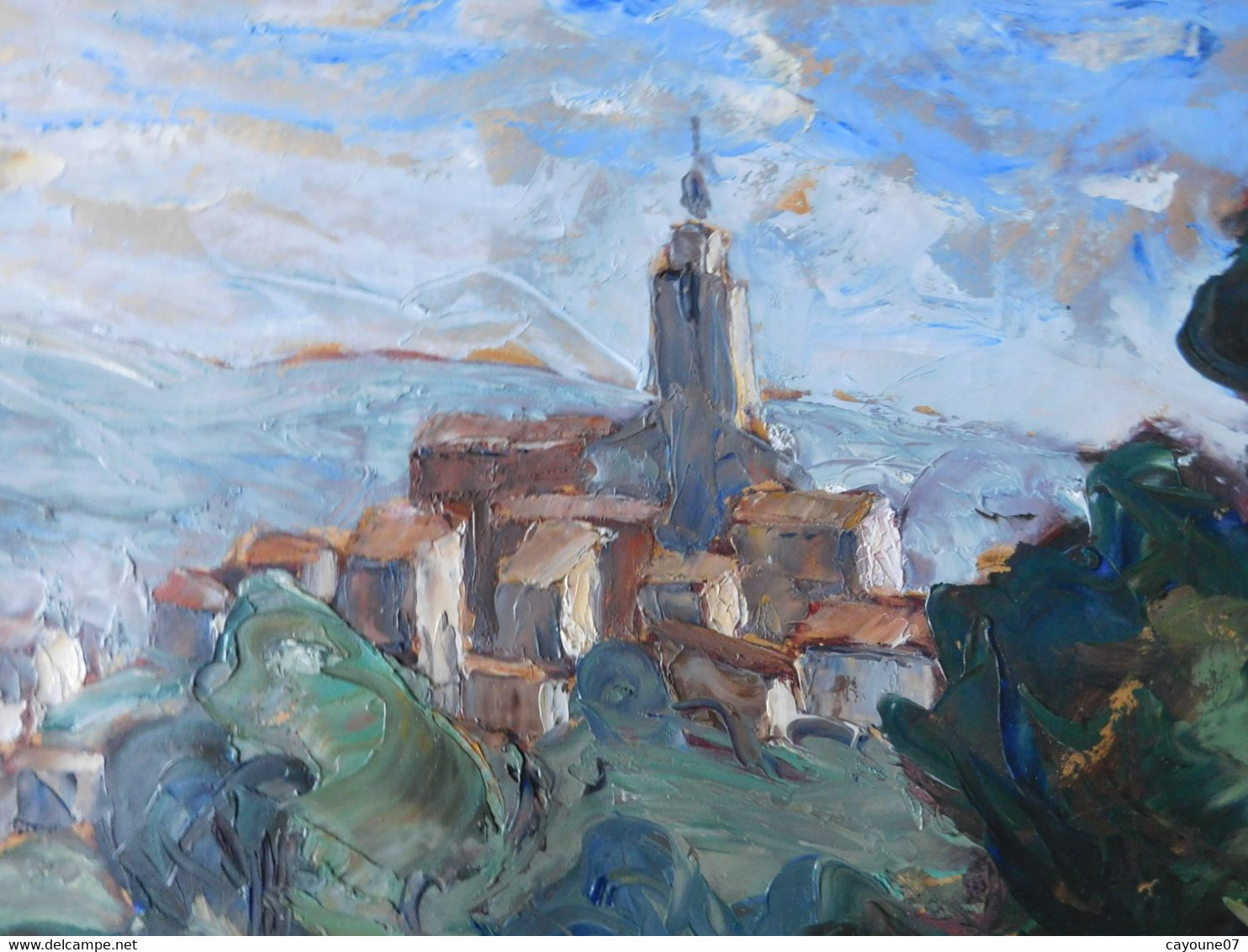 André BALOUZET DE TIGNY(1896-1968) "Village perché" gouache sur papier encadrée sous verrre