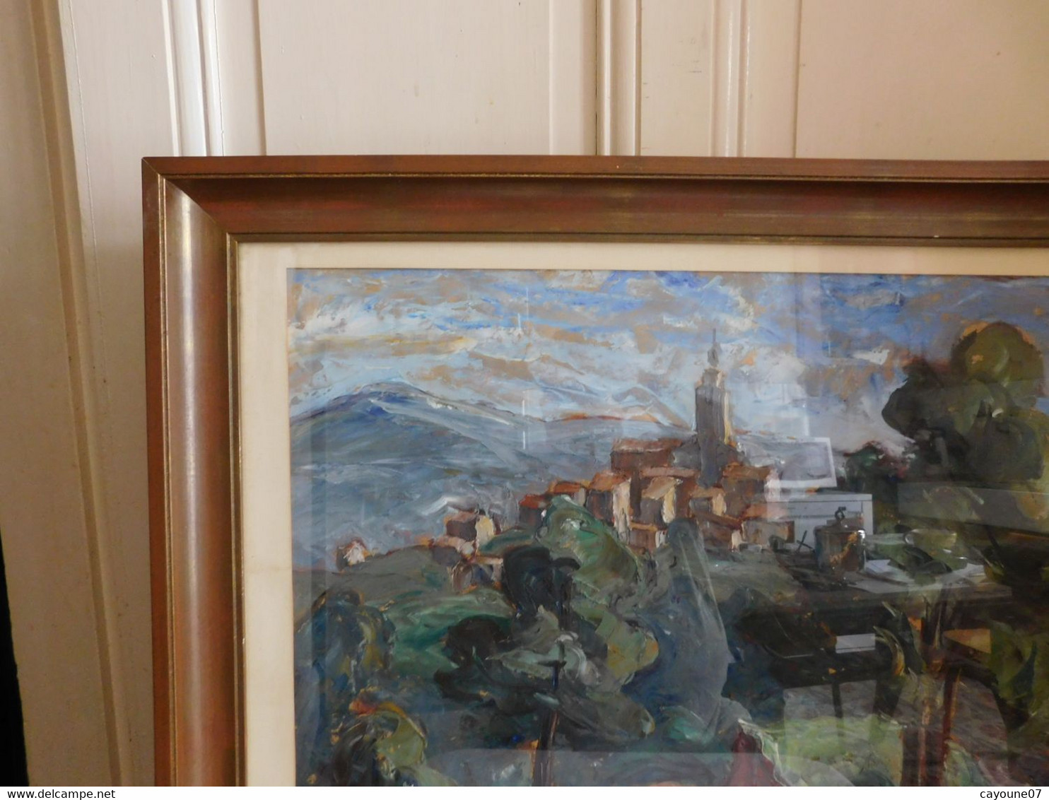 André BALOUZET DE TIGNY(1896-1968) "Village perché" gouache sur papier encadrée sous verrre