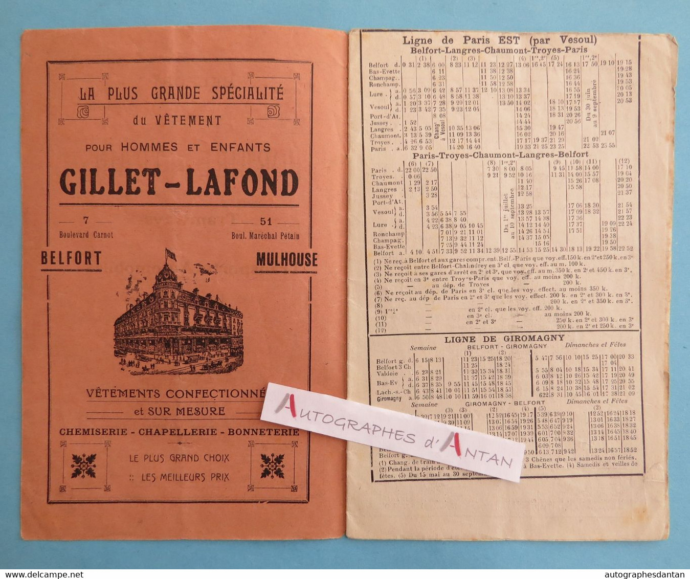 BELFORT 1931 Livret 16p Horaires Trains Tramways & Transports Automobiles De La Région - Giromagny PLM - Publicités - Europa