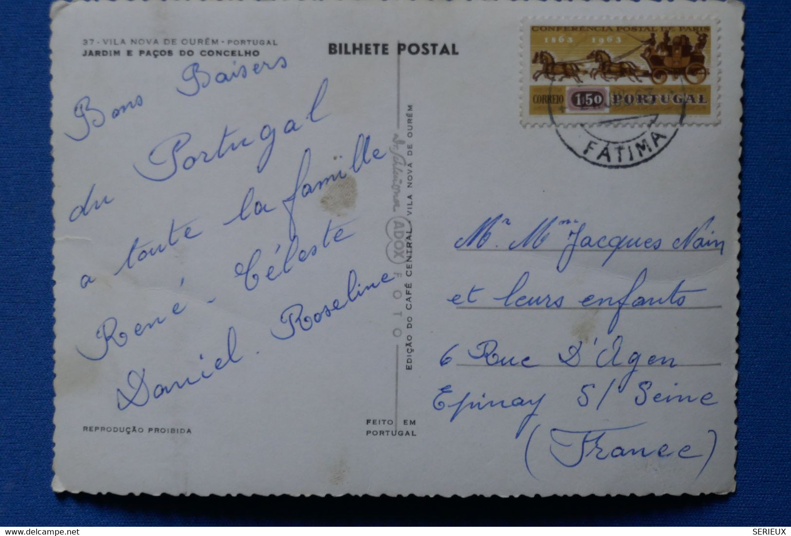 R9 PORTUGAL BELLECARTE 1963 FATIMA POUR EPINAY FRANCE + AFFRANCH INTERESSANT - Cartas & Documentos