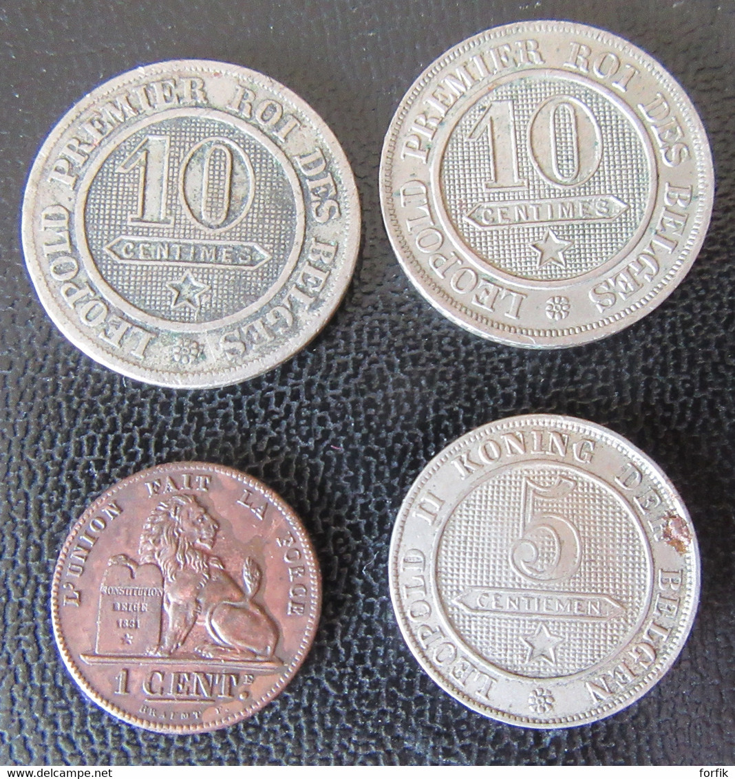 Belgique - 4 Monnaies : 1 Centime 1869, 5 Centimes 1894 NLD (fautée, Coin Fissuré), 10 Centimes 1861 Et 1862 - Collections