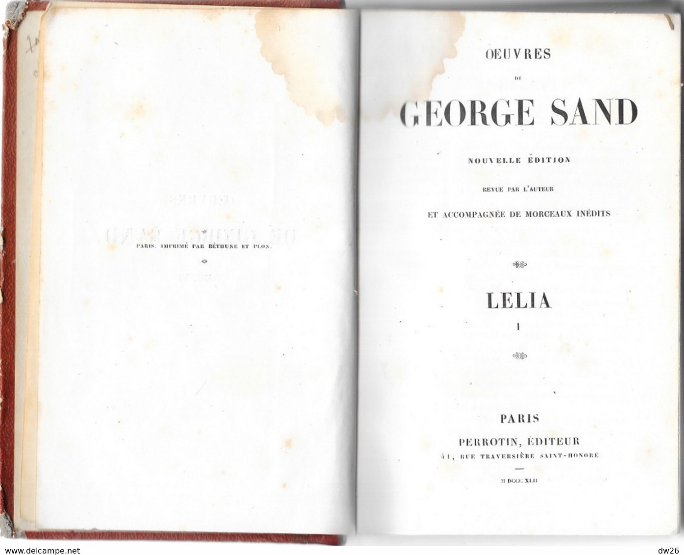 George Sand: Lélia Et Spiridion En 2 Volumes (tome 6 Et 7) 1842 - Nouvelle Edition Perrotin, Paris (Morceaux Inédits) - 1801-1900